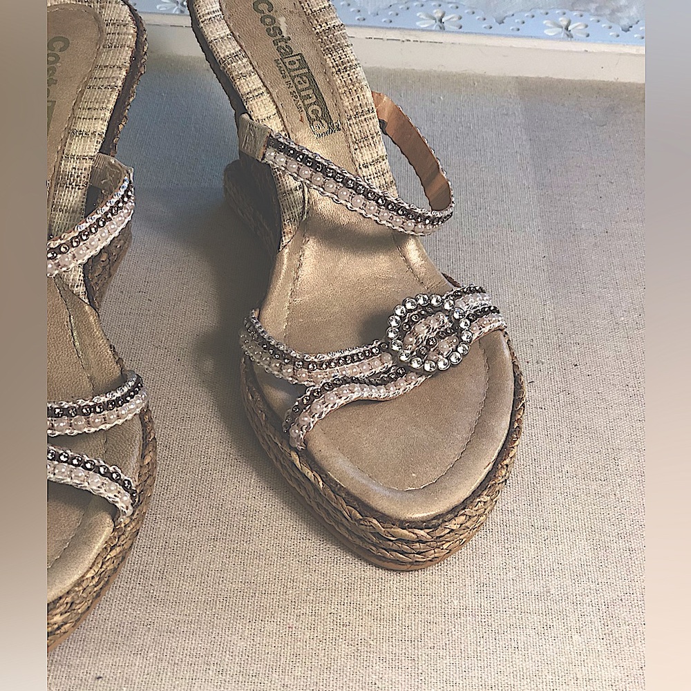 Costa Blanca Strappy Wedge Sandals With Rhinestone And Pearl Accents. Size 7 1/2 - Picture 14 of 14